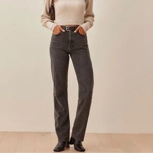 NWT Reformation Cynthia High Rise Straight Long Jeans Seine Black Size 27